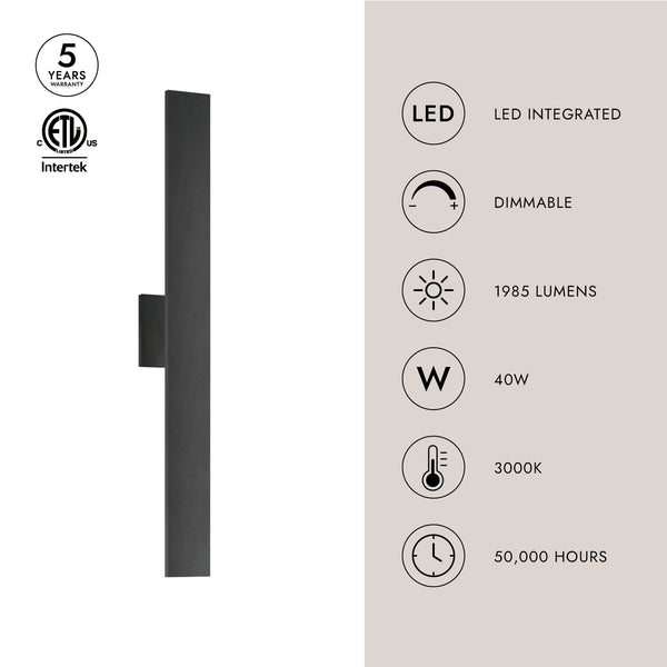 Azalea 36" LED Indoor/Outdoor Wall Light, Black