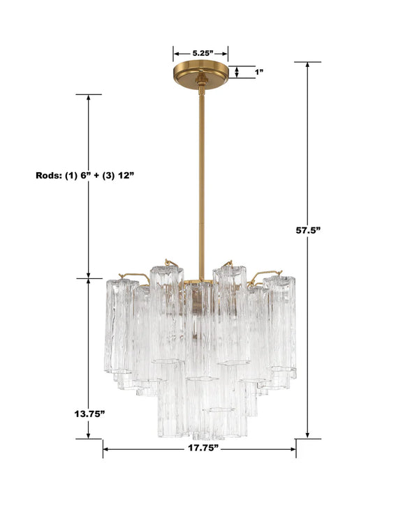 Adler 17.75'' Four Light Chandelier, Aged Brass Clear