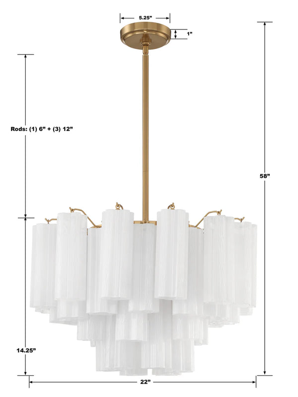 Adler 22'' Nine Light Chandelier, Aged Brass White