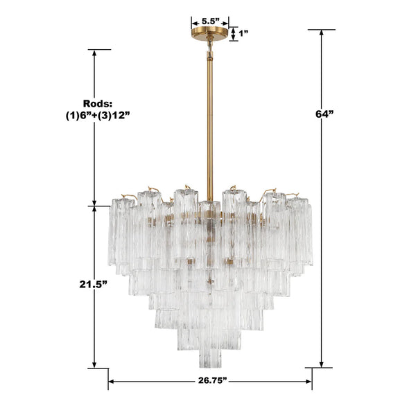 Adler 26.75'' 12 Light Chandelier, Aged Brass Clear