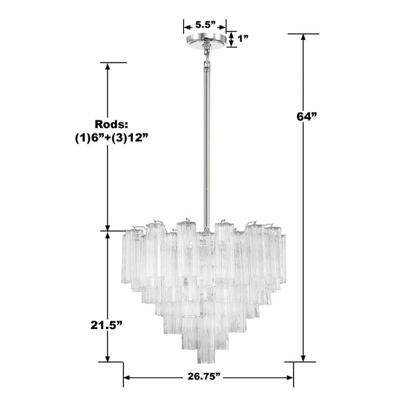 Adler 26.75'' 12 Light Chandelier, Chrome Clear