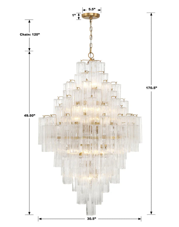 Adler 31.5'' 20 Light Chandelier, Aged Brass Clear