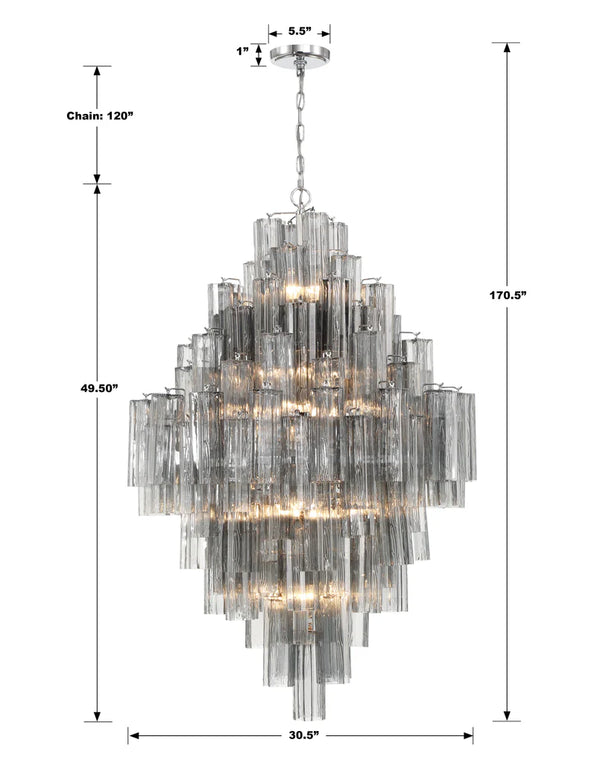 Adler 31.5'' 20 Light Chandelier, Chrome Smoke