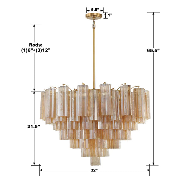Adler 32'' 16 Light Chandelier, Aged Brass Amber
