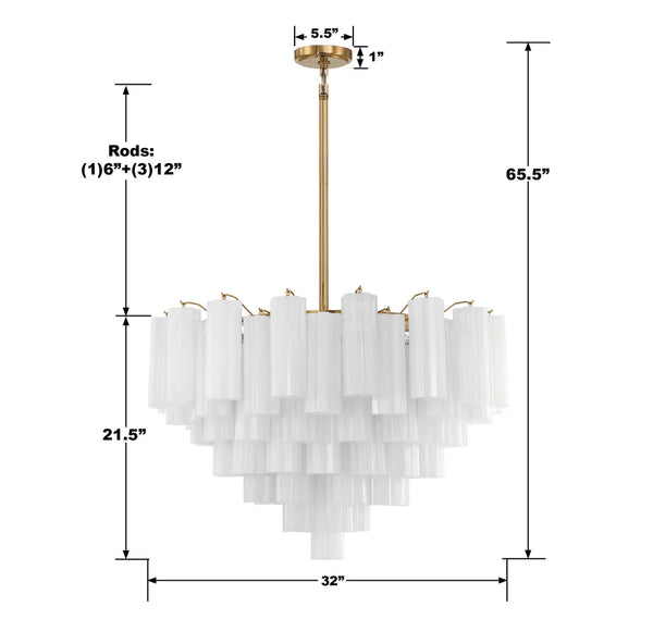 Adler 32'' 16 Light Chandelier, Aged Brass White