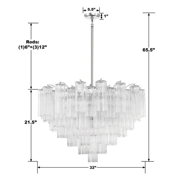 Adler 32'' 16 Light Chandelier, Chrome Clear