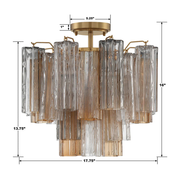 Adler 17.75'' Four Light Semi Flush Mount, Aged Brass Autumn