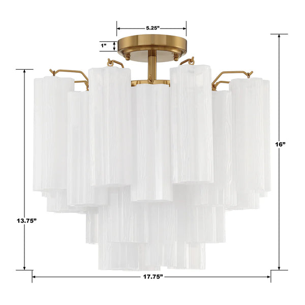 Adler 17.75'' Four Light Semi Flush Mount, Aged Brass White