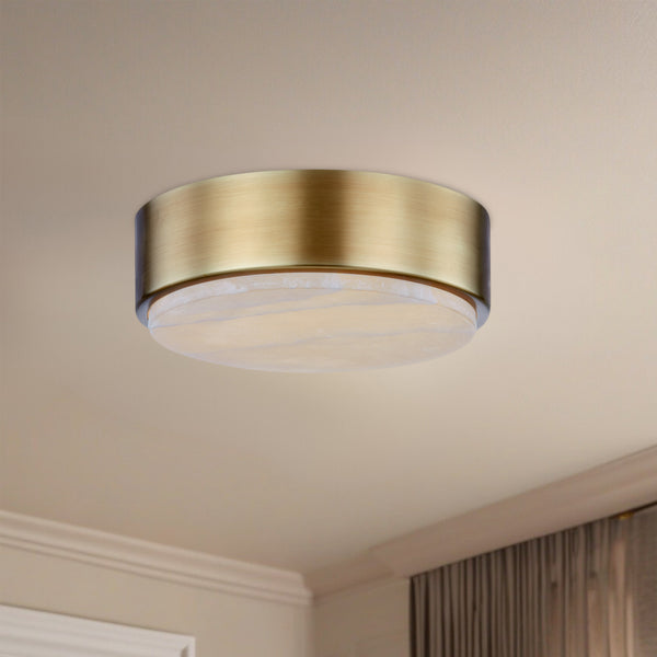 Comstock 8" LED Flushmount Ceiling Light, Vintage Brass/Alabaster