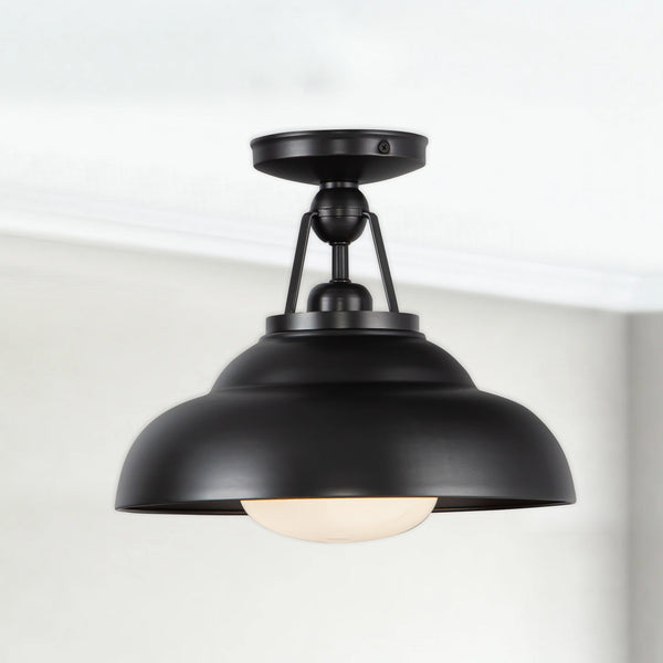 Paisano 12" Semi-Flush Ceiling Light, Urban Bronze/Glossy Opal