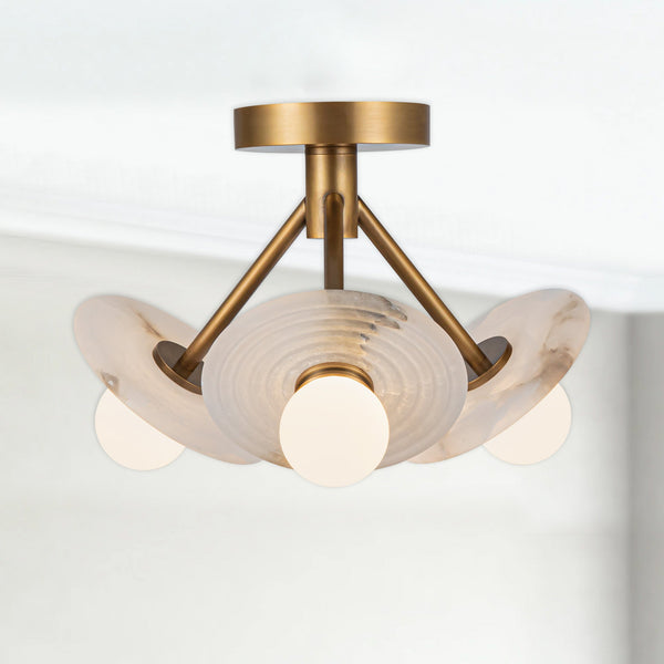 San Simone 13" Semi-Flush LED Ceiling Light, Vintage Brass/Alabaster