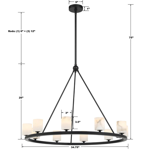 Araceli 34.75'' 10 Light LED Chandelier, Matte Black Stone