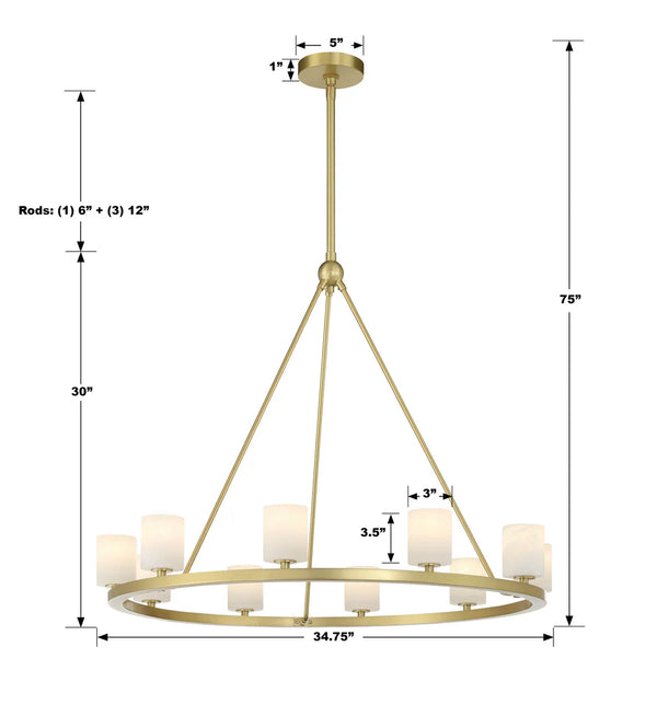 Araceli 34.75'' 10 Light LED Chandelier, Soft Brass Stone