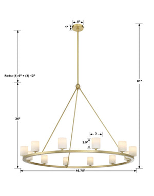 Araceli 48'' 12 Light LED Chandelier, Soft Brass Clear Crystal