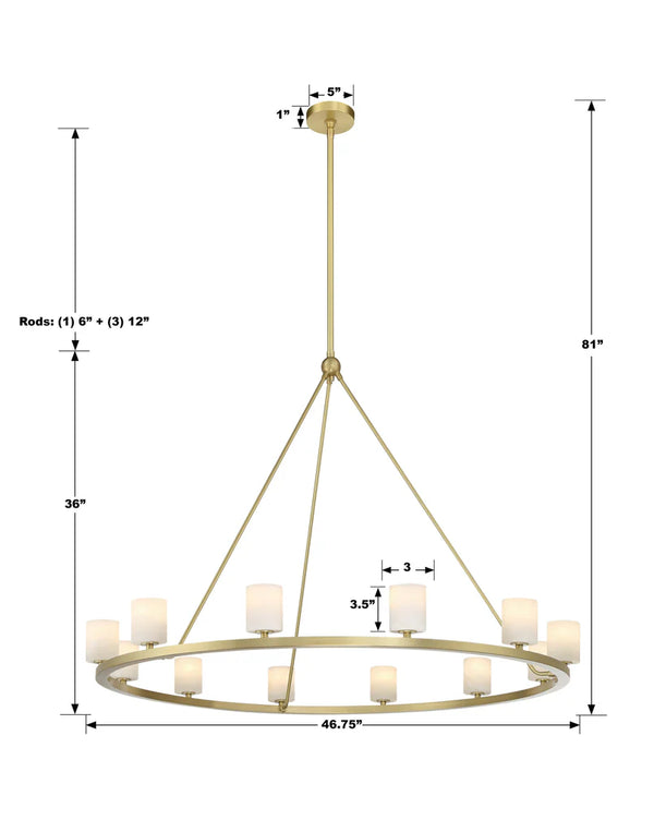 Araceli 46.75'' 12 Light LED Chandelier, Soft Brass Stone