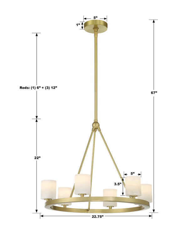 Araceli 22.75'' 6 Light LED Chandelier, Soft Brass Stone