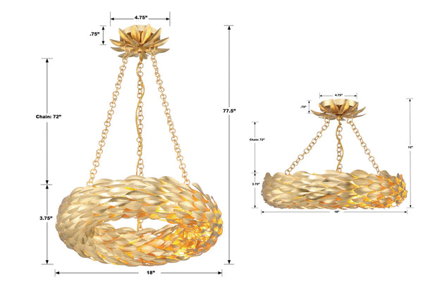 Laurel 24'' Six Light Pendant, Antique Gold