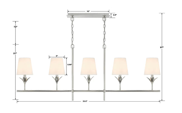 Laurel 53.50'' Five Light Chandelier, Antique Silver
