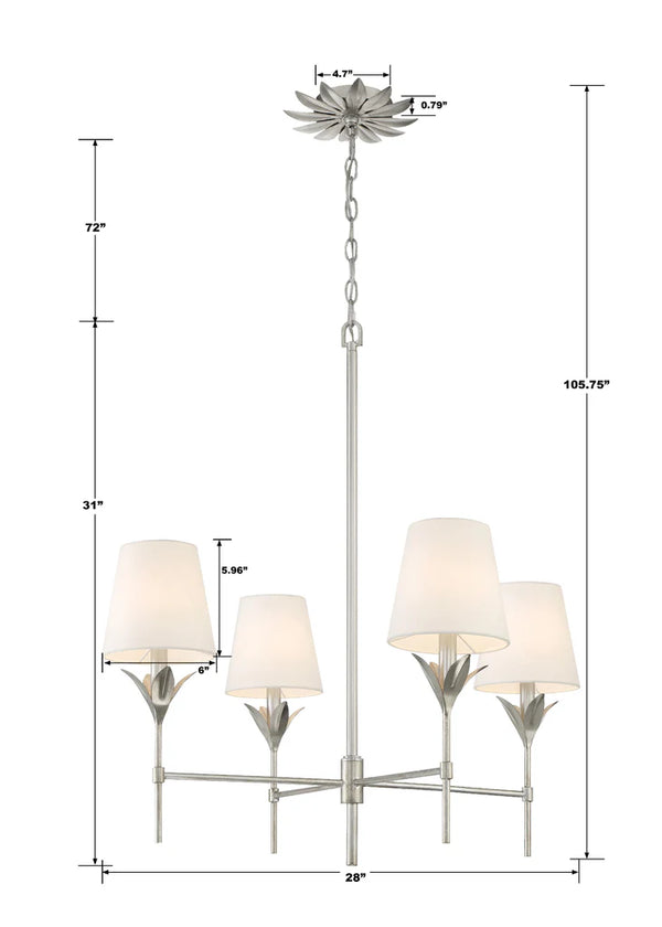 Laurel 28'' Four Light Chandelier, Antique Silver