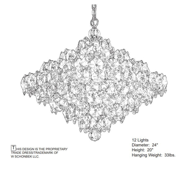 Baronet 24'' 12 Light Pendant, Stainless Steel with Clear Optic Crystal