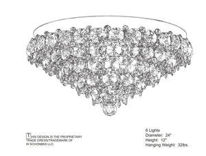 Baronet 24'' Six Light Flush Mount, Stainless Steel with Clear Optic Crystal