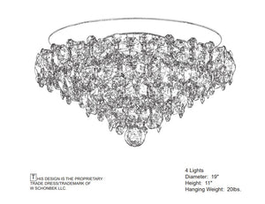 Baronet 19'' Four Light Flush Mount, Stainless Steel with Clear Optic Crystal