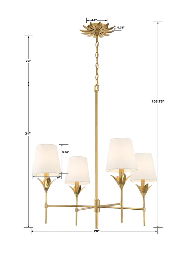 Laurel 28'' Four Light Chandelier, Antique Gold