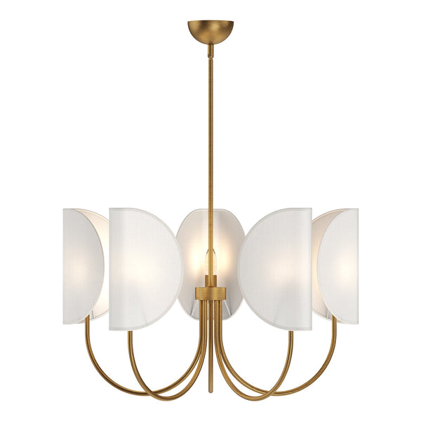 Sentaur 32" Five-Light Chandelier, Aged Gold/White Cotton Fabric