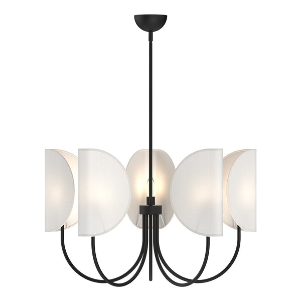 Sentaur 32" Five-Light Chandelier, Matte Black/White Cotton Fabric