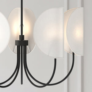Sentaur 32" Five-Light Chandelier, Matte Black/White Cotton Fabric