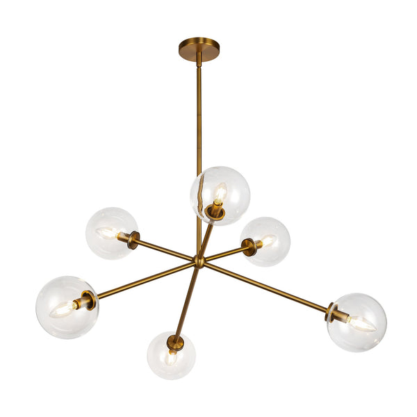 Venus 40" Six-Light Chandelier, Aged Gold/Clear Glass