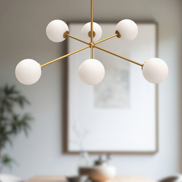 Venus 40" Six-Light Chandelier, Aged Gold/Opal Matte Glass