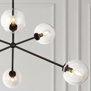 Venus 40" Six-Light Chandelier, Matte Black/Clear Glass