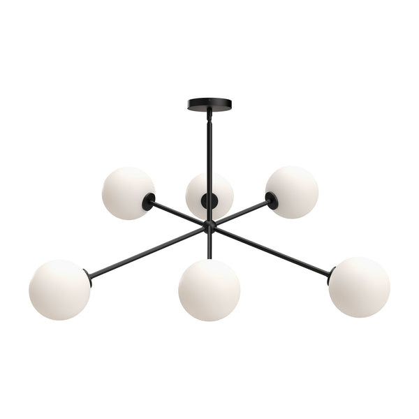 Venus 40" Six-Light Chandelier, Matte Black/Opal Matte Glass