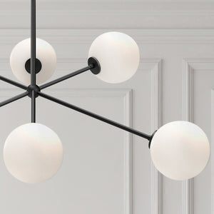 Venus 40" Six-Light Chandelier, Matte Black/Opal Matte Glass