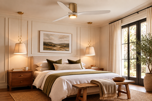 Ceiling fan in a bedroom showing proper scale and placement