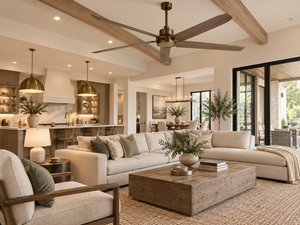 Large ceiling fan in an open-concept living space
