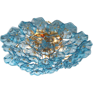 Astrid 22" Six Light Semi Flush, Aged Brass / Blue