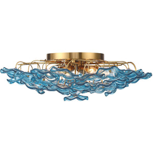 Astrid 22" Six Light Semi Flush, Aged Brass / Blue