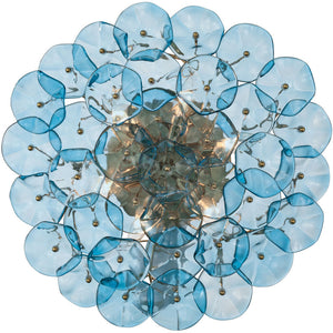 Astrid 22" Six Light Semi Flush, Aged Brass / Blue