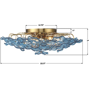Astrid 22" Six Light Semi Flush, Aged Brass / Blue