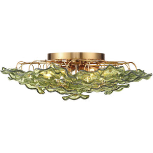 Astrid 22" Six Light Semi Flush, Aged Brass / Green