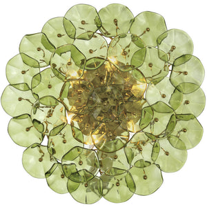 Astrid 22" Six Light Semi Flush, Aged Brass / Green