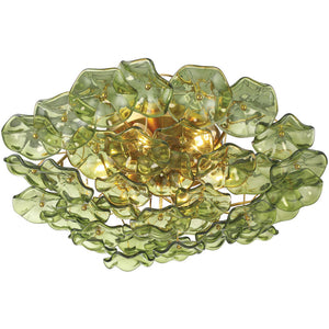 Astrid 22" Six Light Semi Flush, Aged Brass / Green