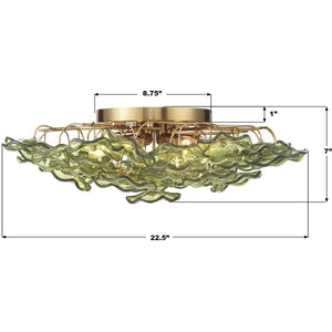 Astrid 22" Six Light Semi Flush, Aged Brass / Green