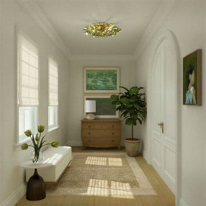 Astrid 22" Six Light Semi Flush, Aged Brass / Green