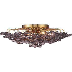 Astrid 22" Six Light Semi Flush, Aged Brass / Purple