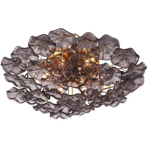 Astrid 22" Six Light Semi Flush, Aged Brass / Purple