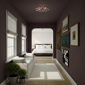 Astrid 22" Six Light Semi Flush, Aged Brass / Purple
