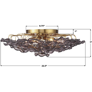 Astrid 22" Six Light Semi Flush, Aged Brass / Purple